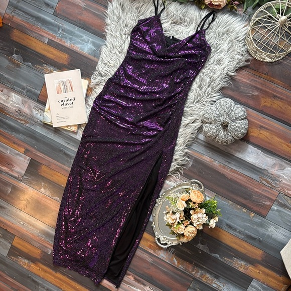 Glow Goals Purple Sequin Maxi Dress - Picture 6 of 13